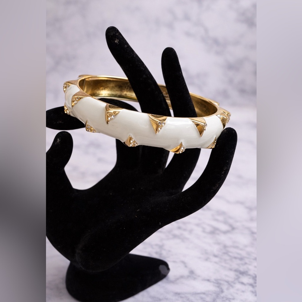 Chic White Bangle with Gold Accents